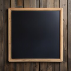 "Blank blackboard with a wooden frame, placed on a wooden wall background."
