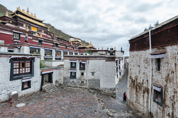 The Tashilhunpo Monastery and its golden roof in Shigatse Tibet China
