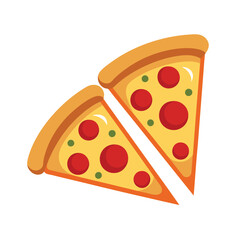 Two Slices of Pepperoni Pizza Vector Illustration - Cartoon, Clipart and Line Art Design.eps