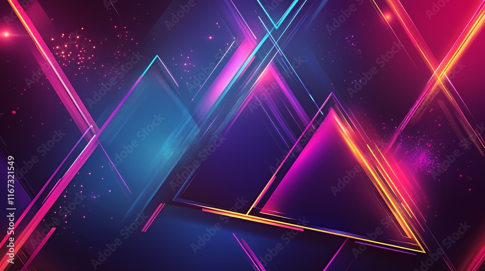 Poster abstract neon triangles vibrant lines glowing design