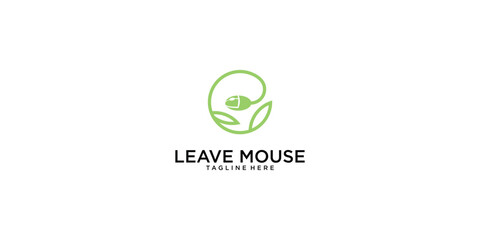 Combine mouse and leave logo design with unique concept premium vector