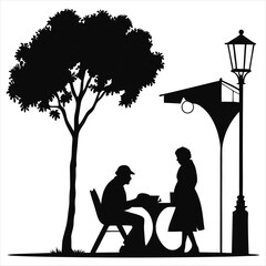 Naklejka premium Vector silhouette of man sitting in a garden chair