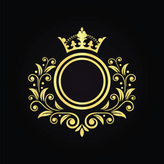 Elegant gold royal logo design with crown and floral patterns for premium branding solutions  