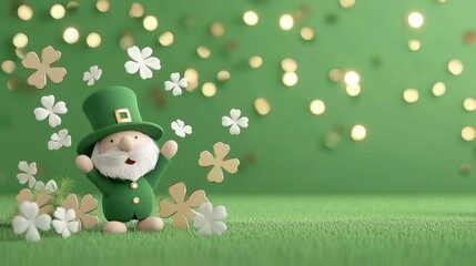 Fototapeta premium Cheerful leprechaun celebrating with shamrocks.
