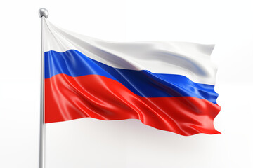 Fototapeta premium Russian National Flag on White Background – High-Quality Tricolor Design Featuring White, Blue, and Red Stripes – Perfect for Educational Projects, Creative Designs, Cultural Events, and Patriotic.