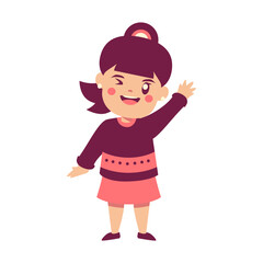Cheerful Cartoon Girl Waving, Design Inspiration, Object, Template, Character
