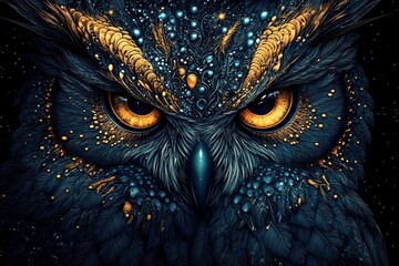 Experience the enchanting blend of digital art and nature through this owl's striking features.