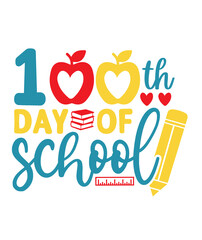 100 Days of School typography design on plain white transparent isolated background for card, shirt, hoodie, sweatshirt, apparel, tag, mug, icon, poster or badge