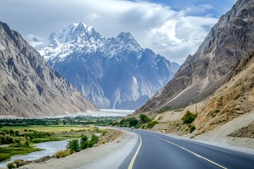 Fototapeta premium Majestic Mountain Road Scenic Valley Landscape