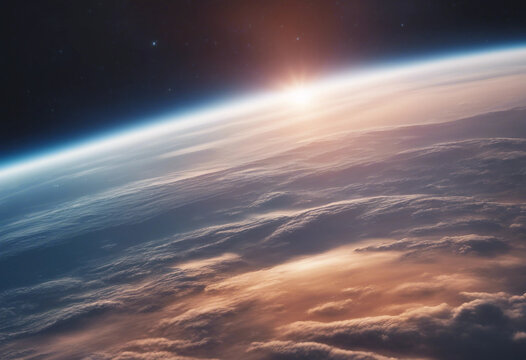 Blue sunrise view of earth from space