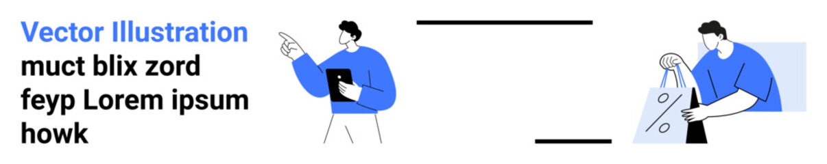 Employee holding clipboard directing or pointing and another worker opening a package with a smile. Ideal for teamwork, office tasks, efficiency, logistics, workflow, business instructions, training