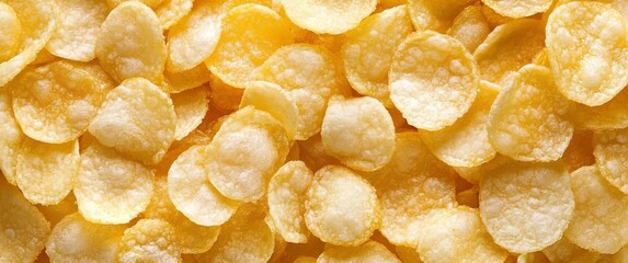 An appetizing array of potato chips highlighting their crispy texture.