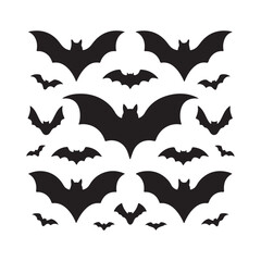 Naklejka premium Halloween bat set. Black silhouette Halloween bat vector illustration, set of halloween bats halloween bat and bats Bats Silhouettes 