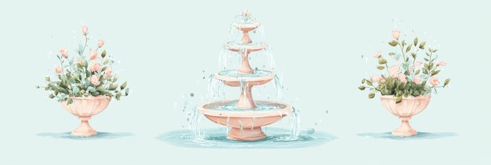 Elegant spring fountain centerpiece with floral arrangements for decorative spaces