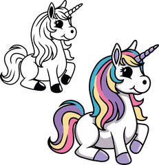 Cute cartoon unicorn vector
