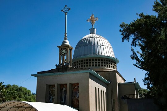 Debre Libanos, Ethiopia - 12 07 2024: Church exterior at the famous old Monastery of Debre Libanos in Ethiopia