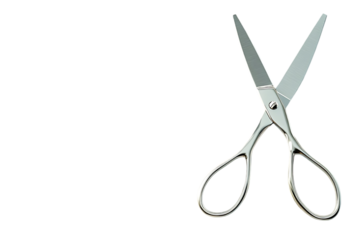 A pair of stainless steel scissors with a shiny finish, used for cutting.