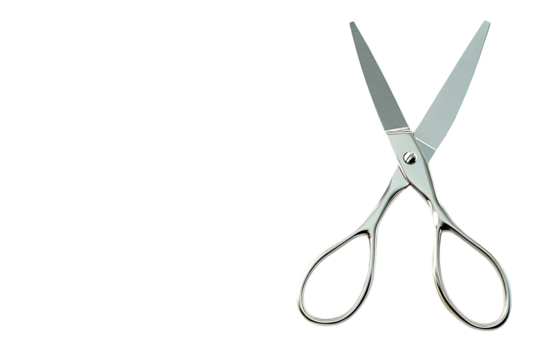 A pair of stainless steel scissors with a shiny finish, used for cutting.