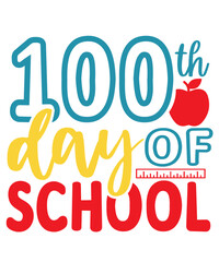 100 Days of School typography design on plain white transparent isolated background for card, shirt, hoodie, sweatshirt, apparel, tag, mug, icon, poster or badge