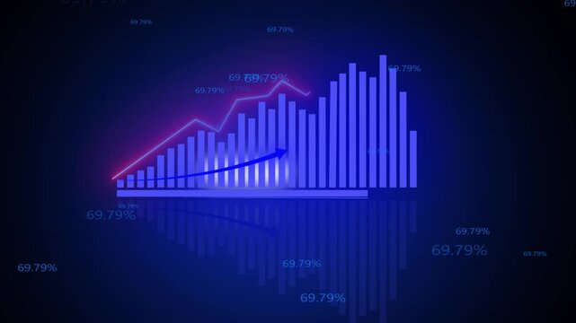 Blue color professional business graph and bule  color line direction animation. on the gradient background. green chart showing market downtrend