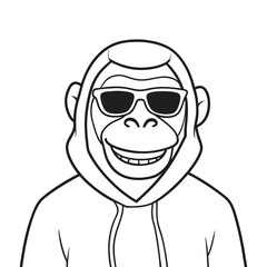 Monkey flat line art vector illustration