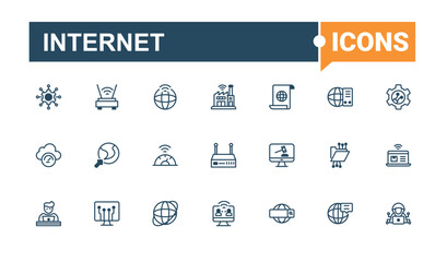 Internet line icons set. Contains such icons as host, cloud, system, wifi, web, network, data, access. Minimal icons. Vector line and solid icons.