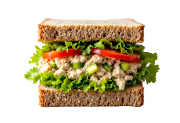 Fresh Sandwich with Vegetables and Creamy Filling on Whole Grain Bread, png background