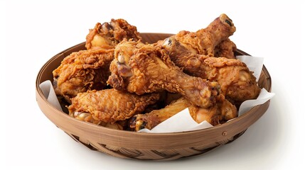 Crispy Fried Chicken Drumsticks in a Wooden Basket