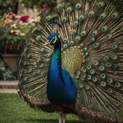 Obraz premium Capture a peacock strutting in a palace garden.