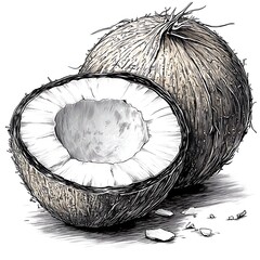 Obraz premium Detailed Graphic Illustration of a Halved Coconut
