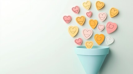 an abstract sales funnel illustration, with pastel shapes representing leads, conversions, and customer retention, emphasizing flow and success