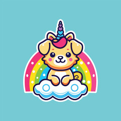 Naklejka premium A Cute Unicorn Rainbow Illustration Icon Cartoon Vector