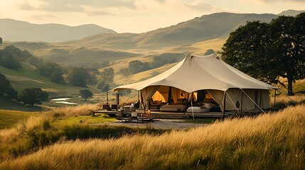 Luxurious Glamping Tent Amidst Rolling Hills