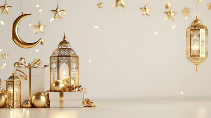 Obraz premium Decorative Islamic Lanterns for Celebration Themes, Design concept for Ramadan Kareem with copy space
