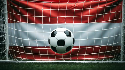 Soccer Ball in Goal Net with Austrian Flag Background