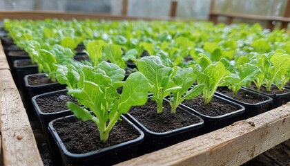 Young Lettuce Seedlings And Gardening Tools Outside The Potting Shed: A Fresh Start In The Garden For Spring Planting.