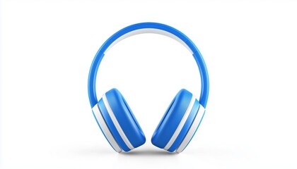 Modern Audio Headphones: Plastic Blue And White With Realistic Elements, Music Audio Experience In...