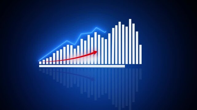 Blue color professional business graph and white color line direction animation. on the bule background. decreasing green chart showing market 