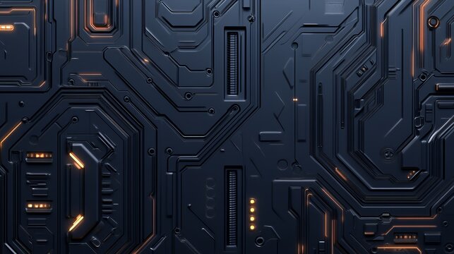 Abstract Dark Panel With Orange Glowing Circuits