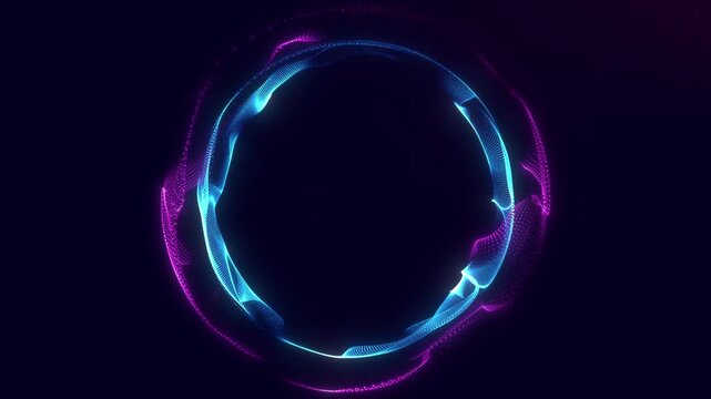 Looped  blue and pink glowing  abstract animation moving in a circle energy sphere. Magical bright motion  background made of ball.Seamleass loop. 
