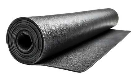A rolled black exercise mat, ideal for workouts and yoga practices.