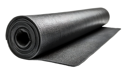 A rolled black exercise mat, ideal for workouts and yoga practices.
