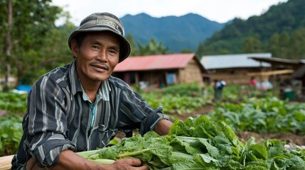 Farmer Holds Harvested Green Leafy Vegetables