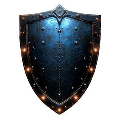 Fototapeta premium A sleek metallic shield with glowing blue locks and digital patterns on a transparent background