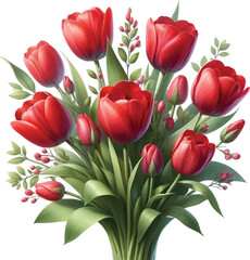 Fototapeta premium realistic Red tulip bouquet with a white background 