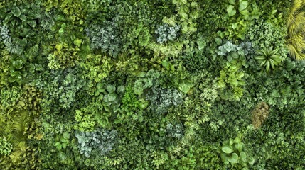 Fototapeta premium Lush Green Vertical Garden Wall Of Varied Foliage