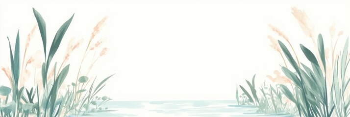 Naklejka premium Tranquil riverside scene in vintage style illustration for nature-inspired design