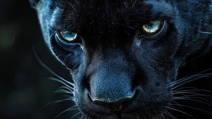Black Panther Close Up Portrait Showing Eyes and Whiskers