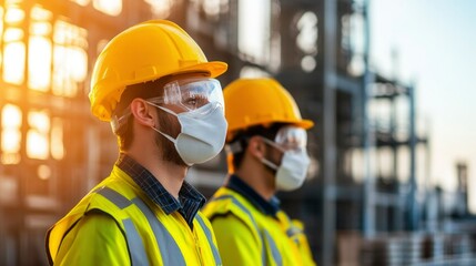 Construction Workers Wearing Safety Gear At Site