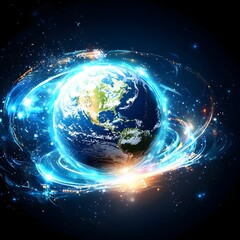 Obraz premium Futuristic Digital Globe in Cosmic Space Representing Global Data Transfer